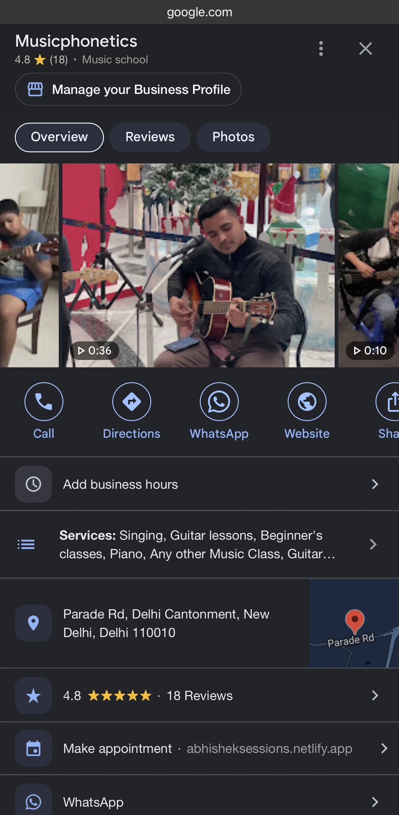 Musicphonetics Google Business Profile, 4.8 stars, music school in Delhi
