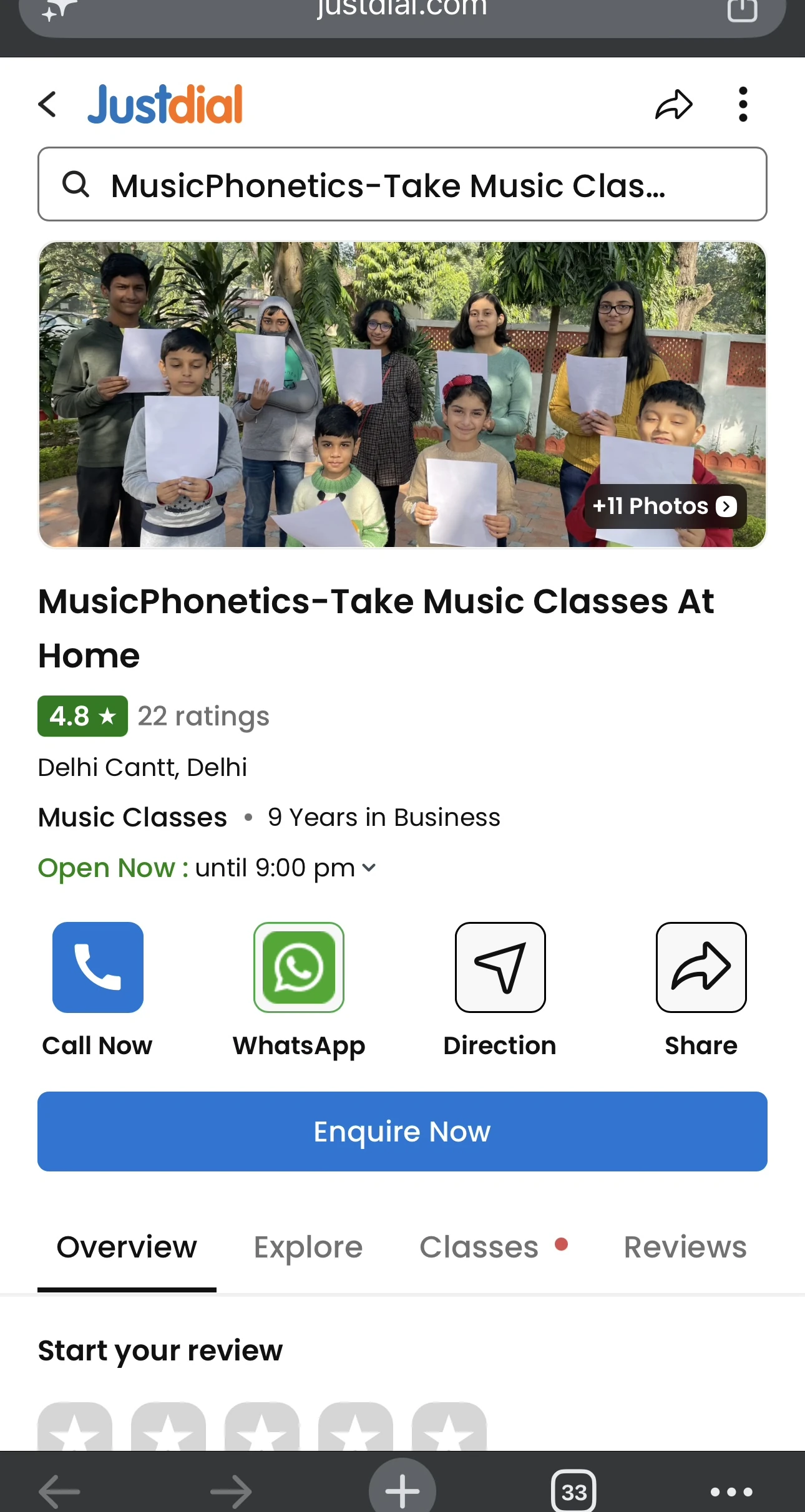 Musicphonetics JustDial profile, 4.8 stars, 22 ratings, 9 years in business