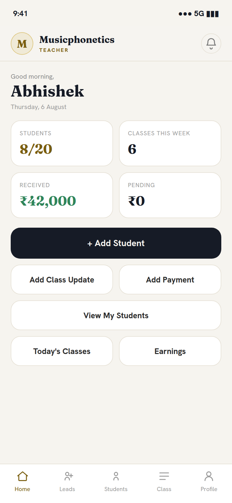 Musicphonetics teacher dashboard