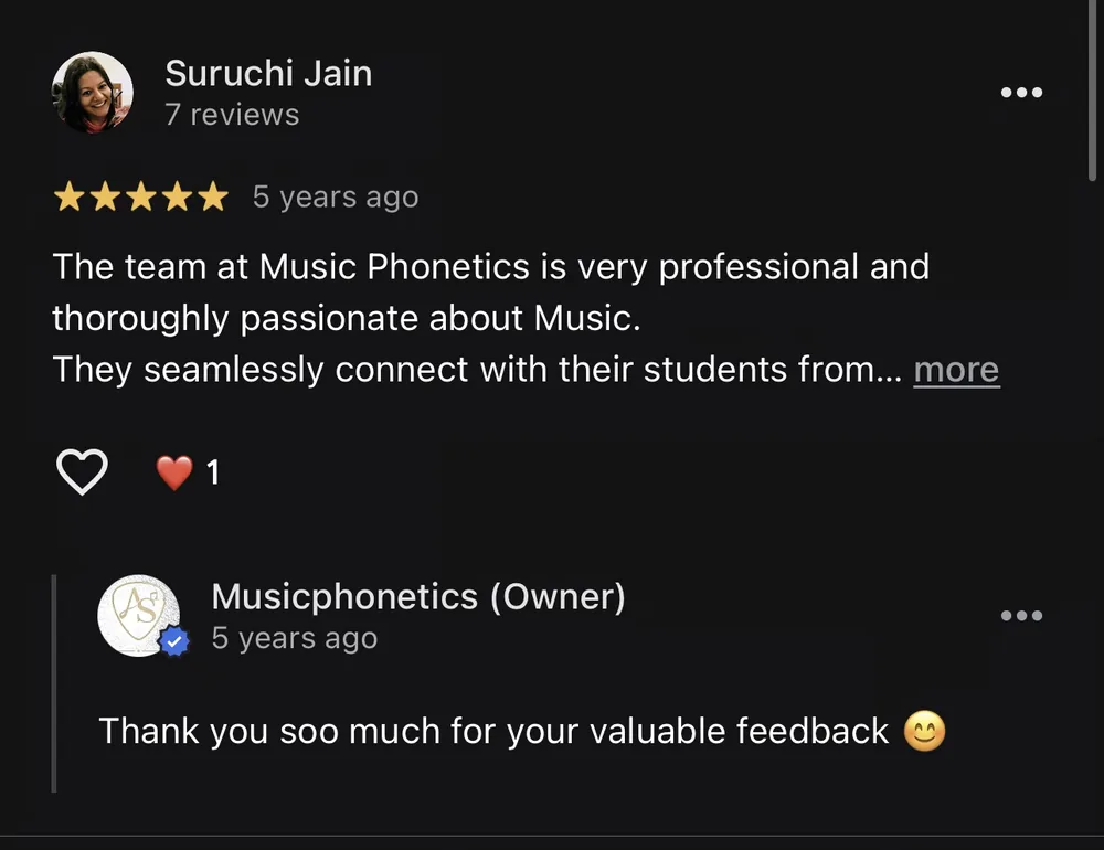 Real Google review from a Musicphonetics parent or student
