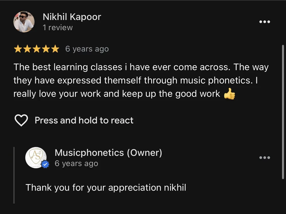 Real Google review from a Musicphonetics parent or student
