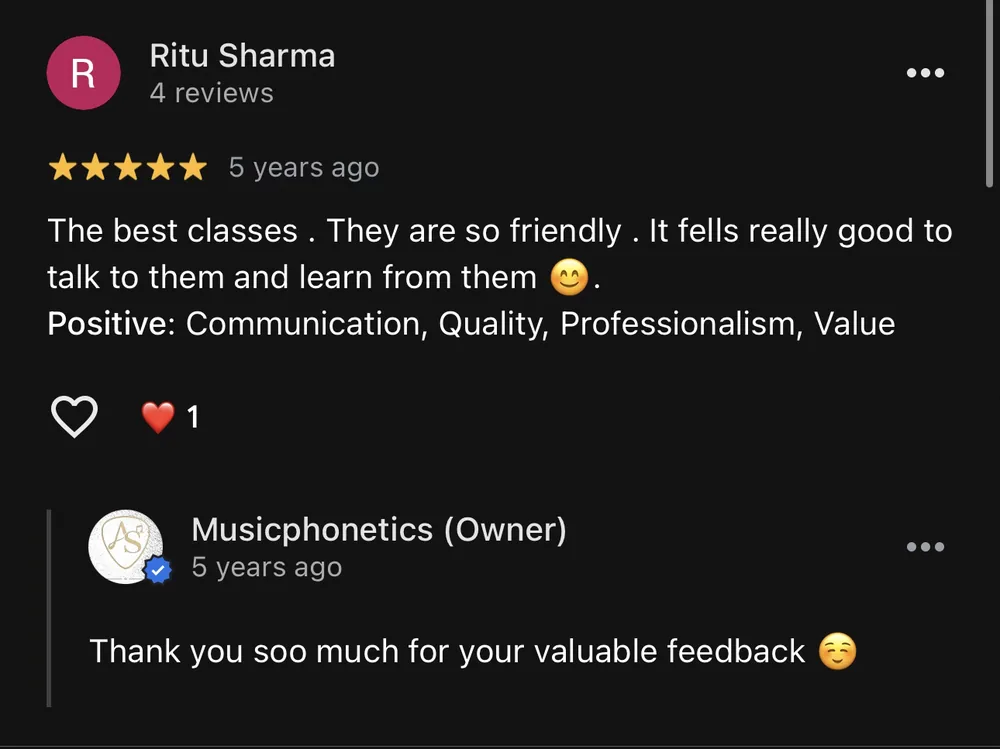 Real Google review from a Musicphonetics parent or student